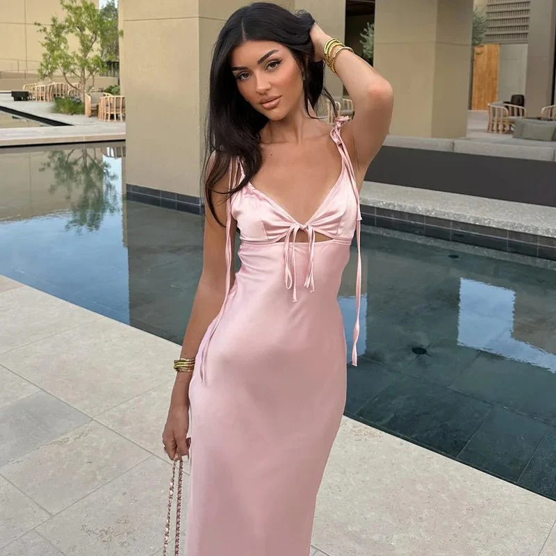 Aaliyah V-Neck Lace-Up Spaghetti Strap Maxi Dress - Image 6