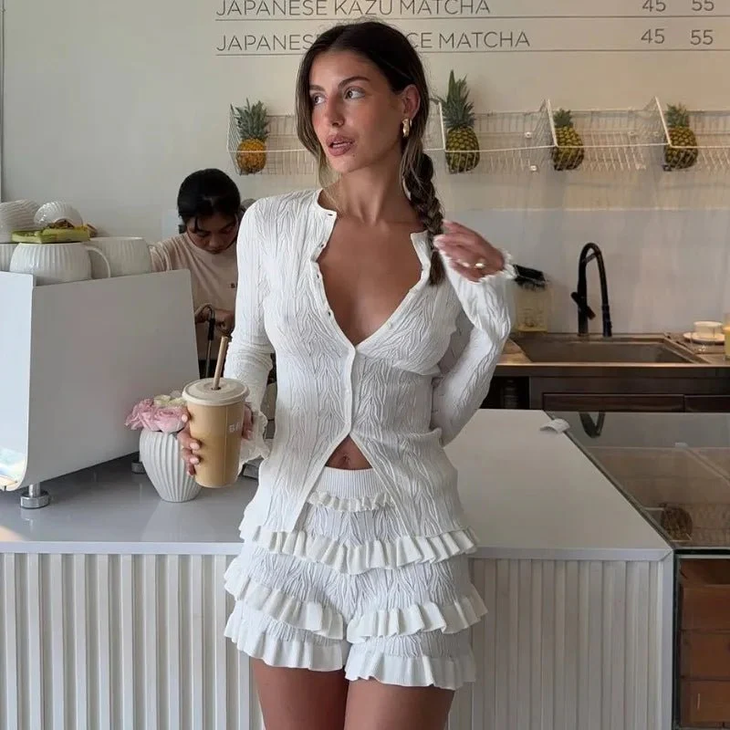 Aira Knitted Top & Tiered Shorts Set