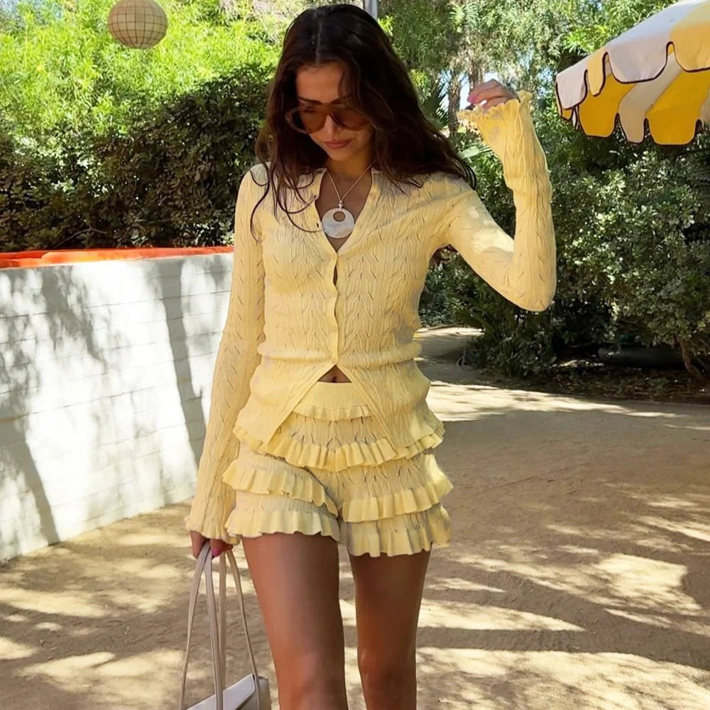 Aira Knitted Top & Tiered Shorts Set - Image 3