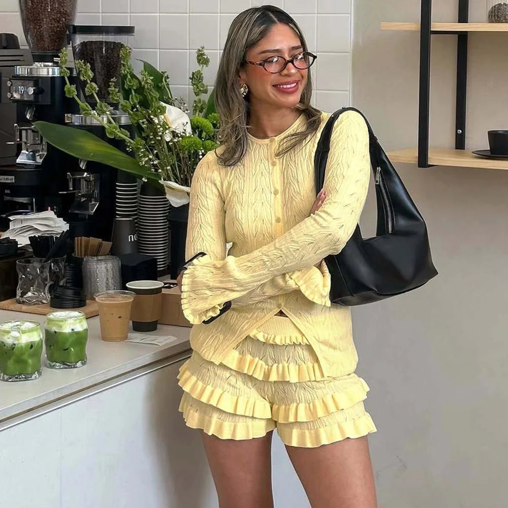 Aira Knitted Top & Tiered Shorts Set - Image 4