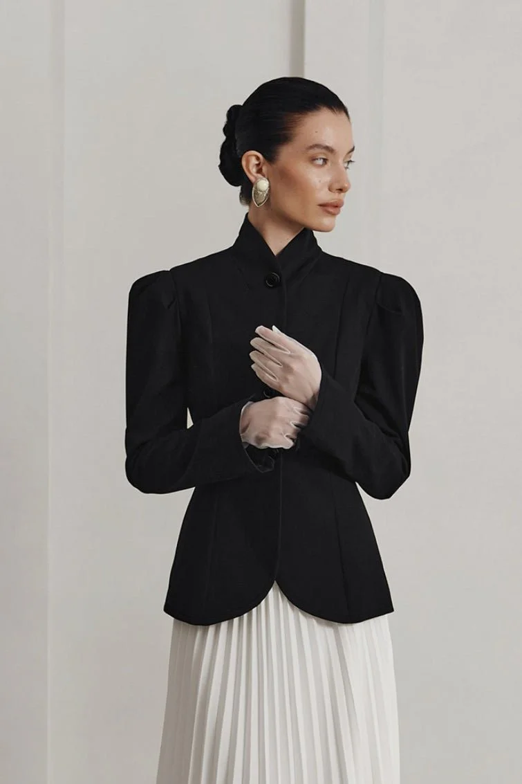 Aira Stand Collar Flared Blazer - Image 2