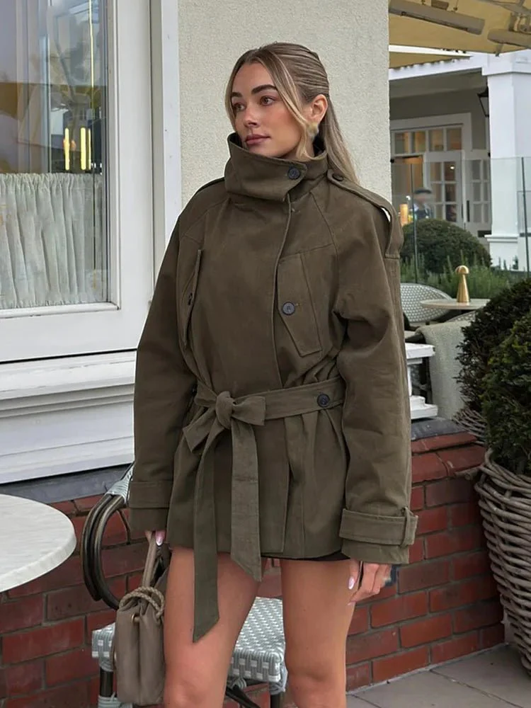 Alya High Neck Lace Up Coat - Image 2