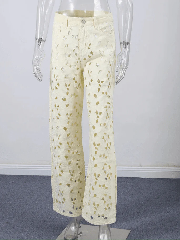 Anais Hollow-Out Denim High Waist Straight Jeans - Image 6