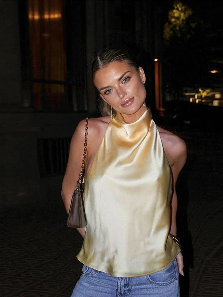 Anastasia Halter Backless Satin Top - Image 7