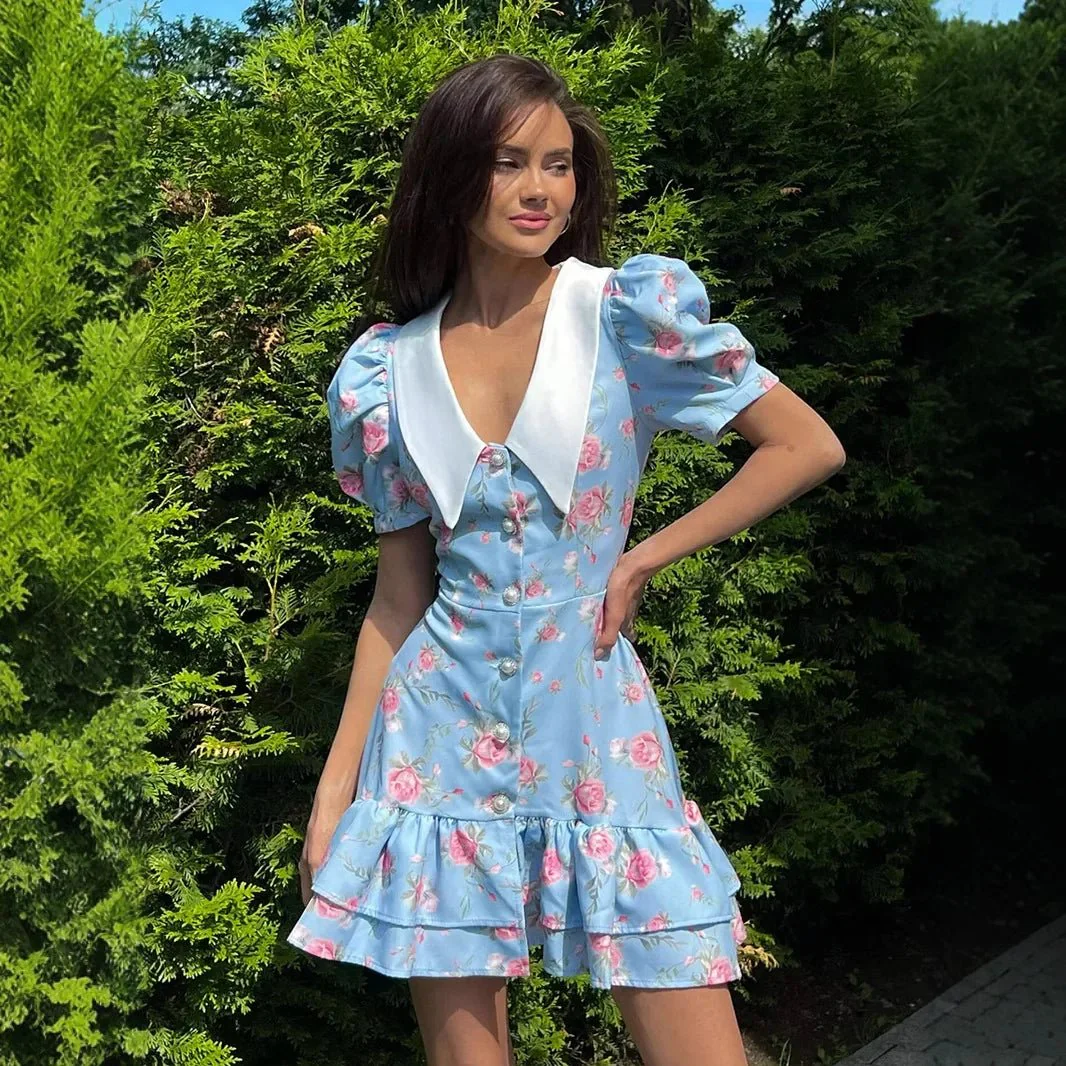 Andromeda Floral Puff Sleeve Mini Dress - Image 6