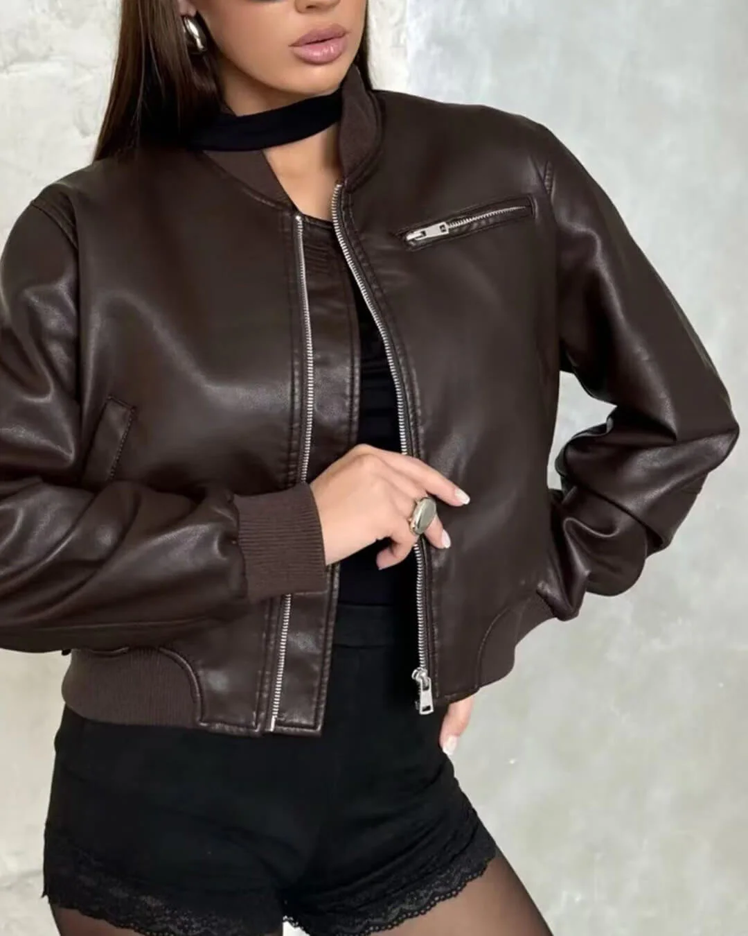 Arabella Faux Leather Bomber Jacket