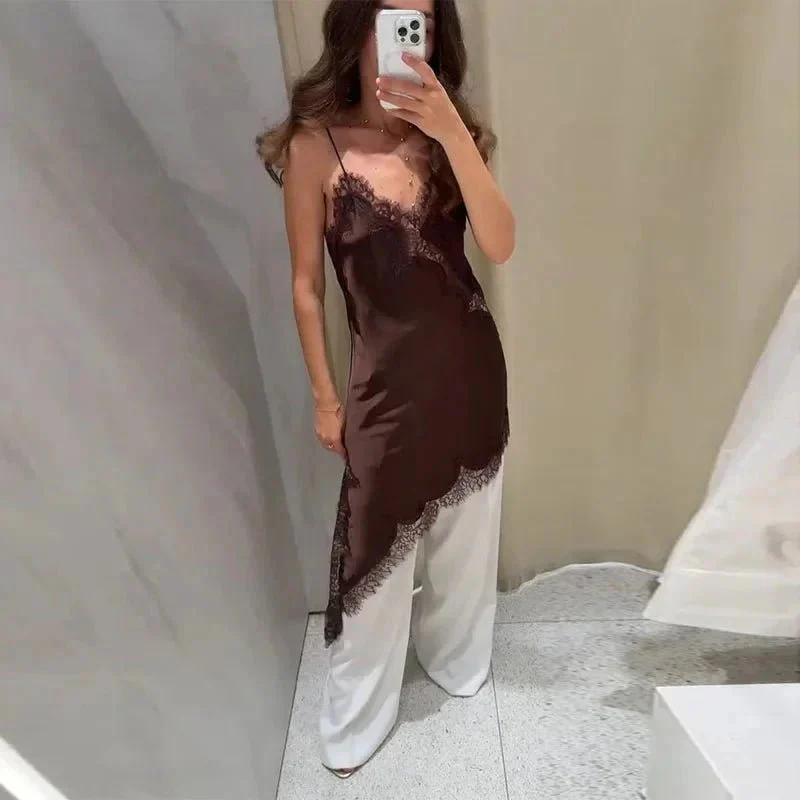 Arah Asymmetric Satin Lace Midi Dress - Image 9