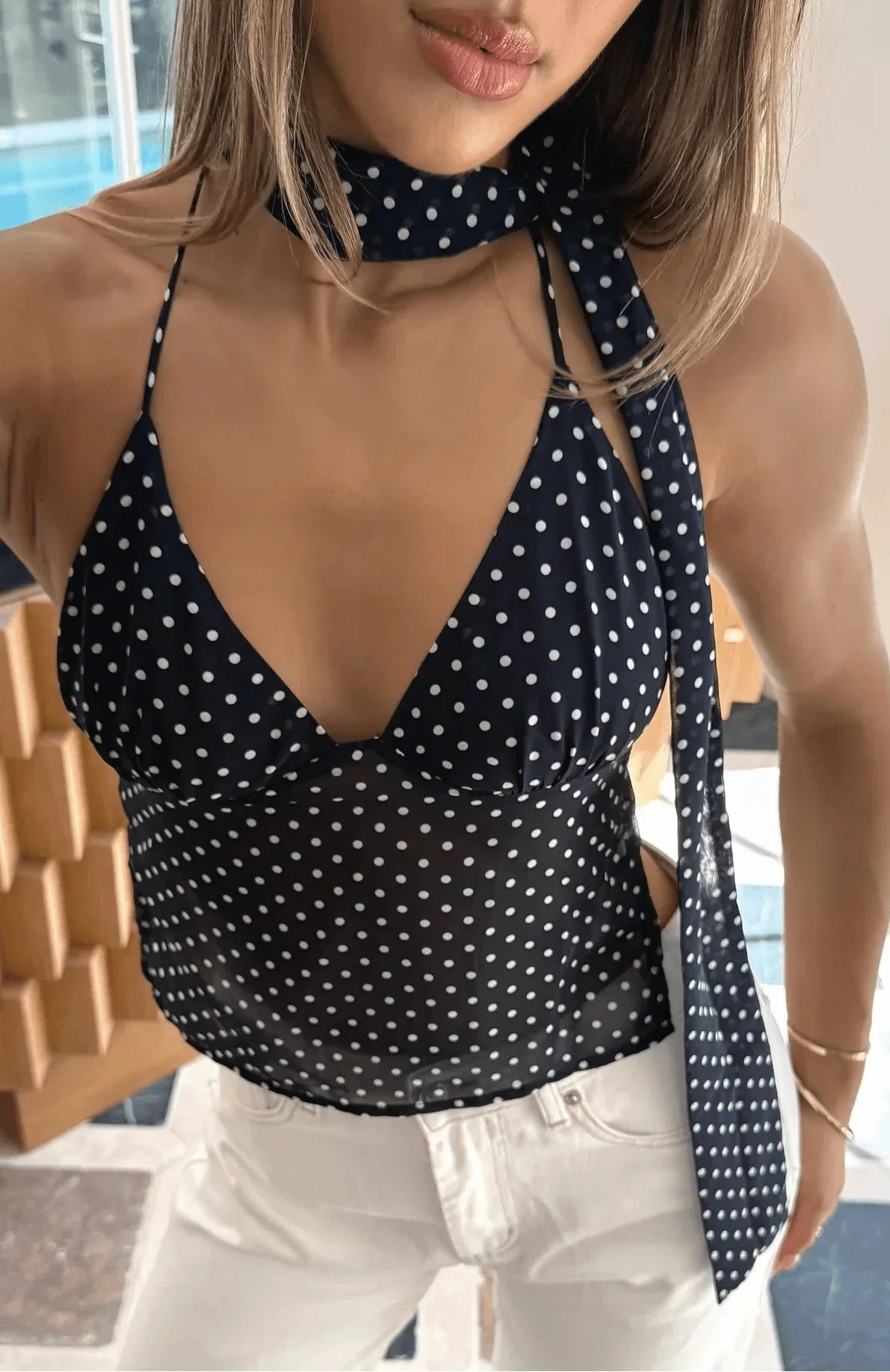 Araline Polka Dot Backless Top