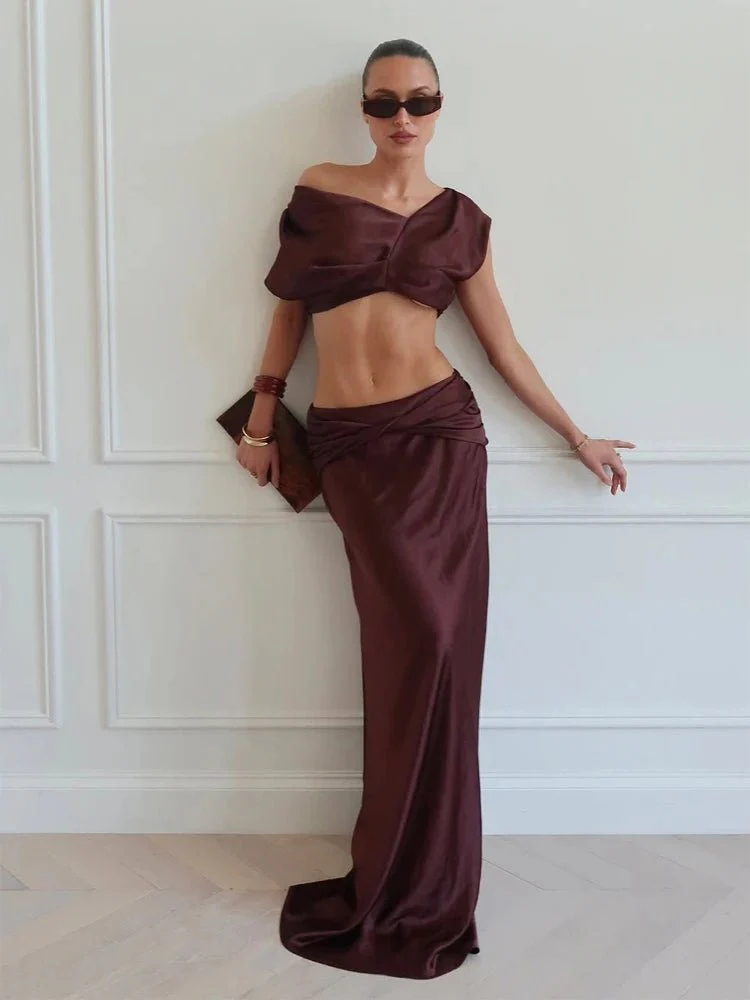 Arlette Satin Pleated Crop Top & Skirt Set - Image 7