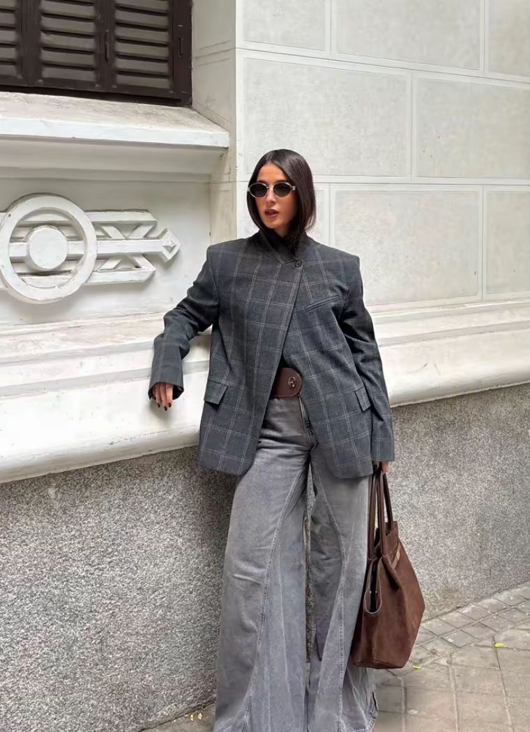 Aurelia Stand Collar Plaid Blazer - Image 2