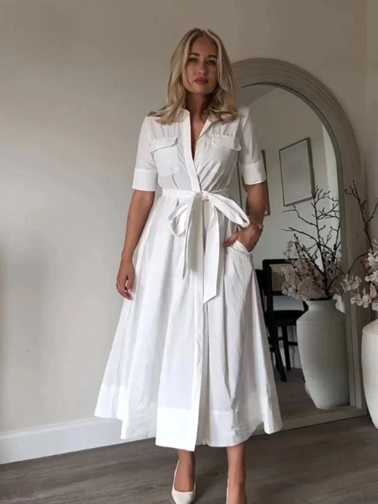 Beatrice Belted Shirt Midi Dress - Image 2