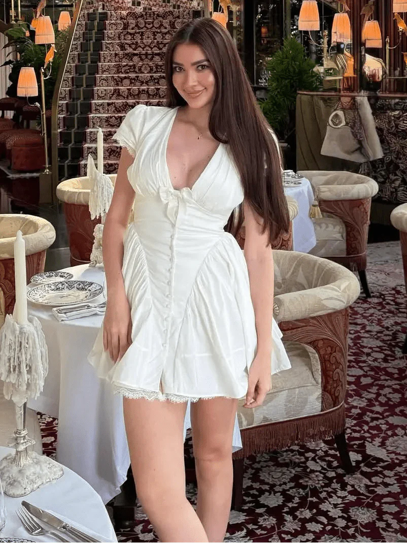 Beatrice Bow V-Neck Mini Dress