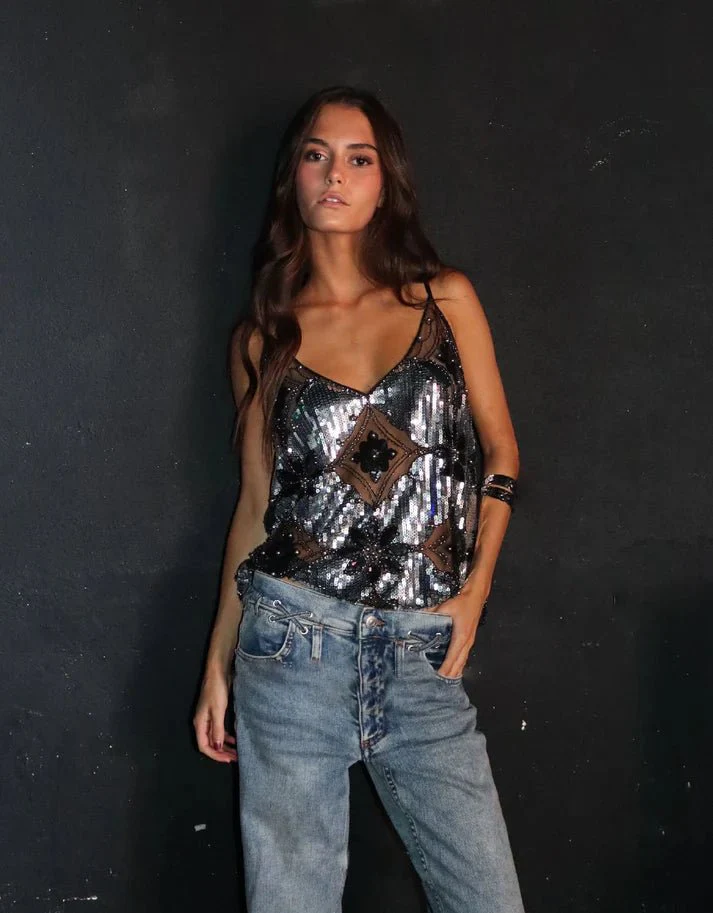 Beatrice Embellished Sequin Sheer Top - Image 6