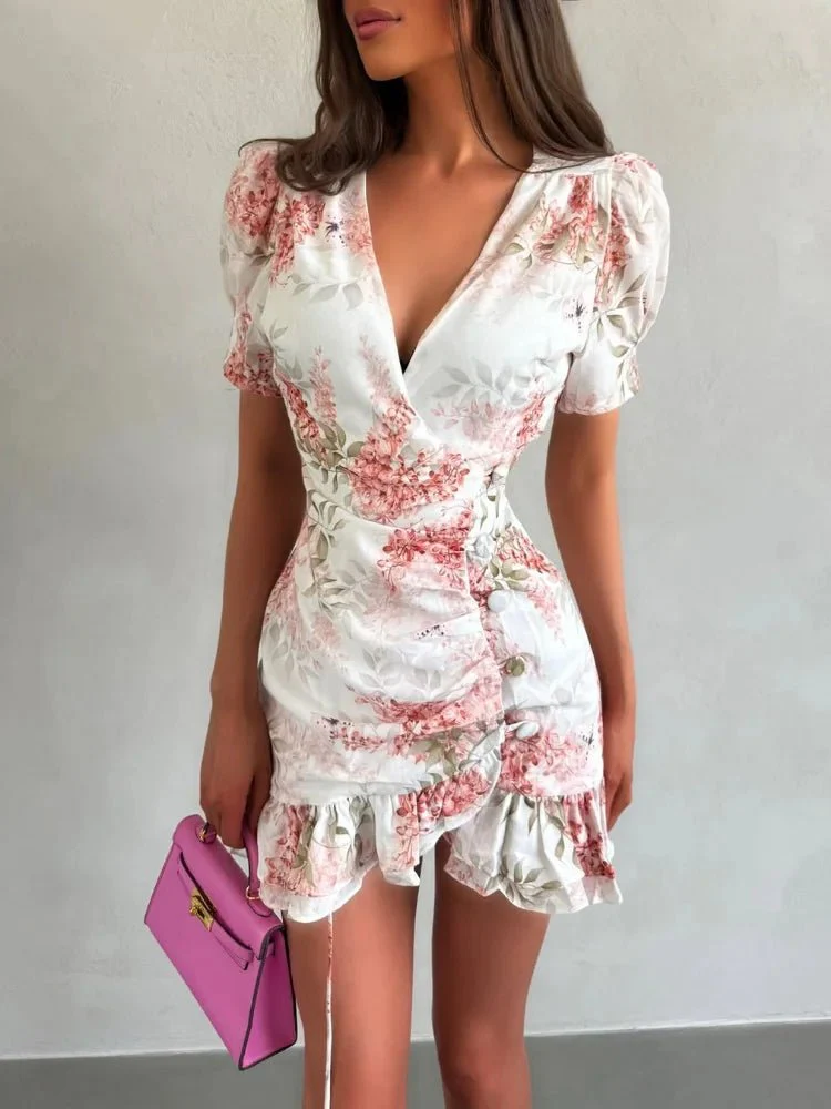 Beatrice Floral V-Neck Mini Dress - Image 2