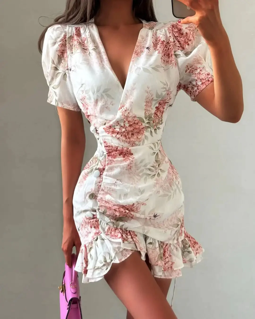 Beatrice Floral V-Neck Mini Dress - Image 4