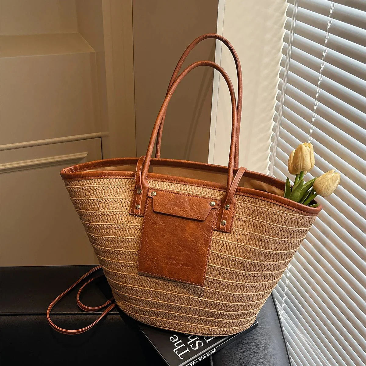 Beatrice Forest Woven Single-Shoulder Tote - Image 3