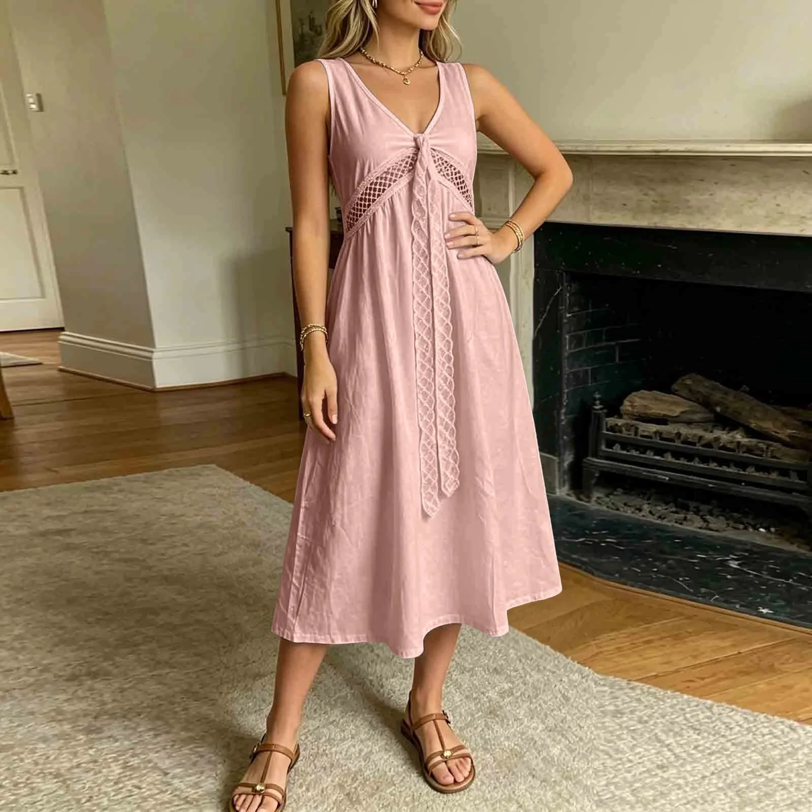 Beatrice Lace Trim A-Line Summer Dress - Image 2