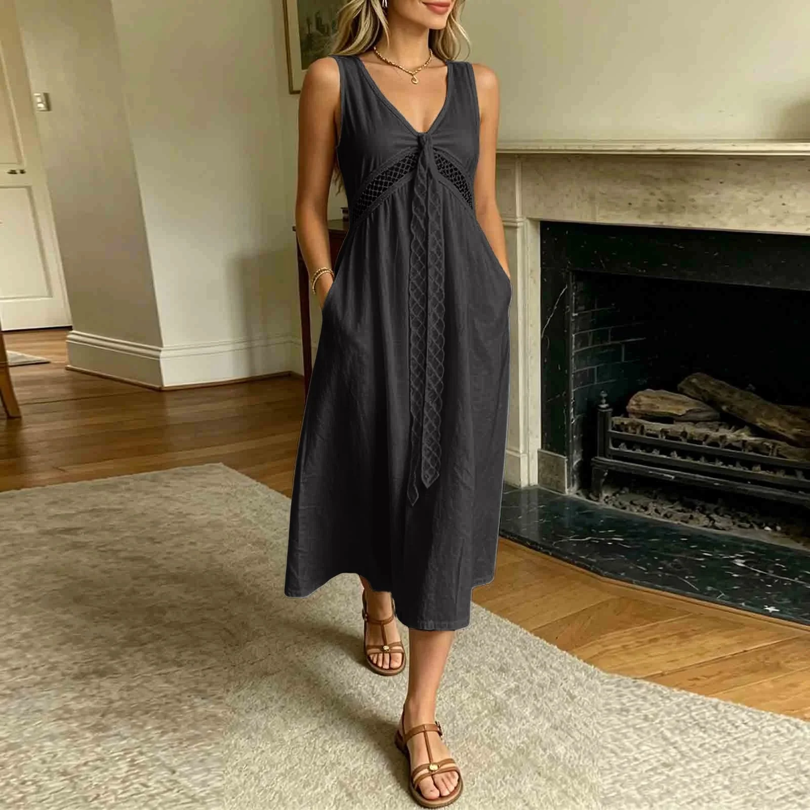 Beatrice Lace Trim A-Line Summer Dress - Image 3