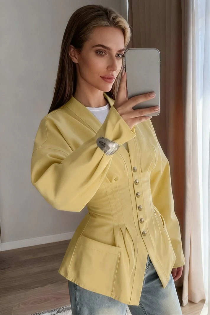 Beatrice Pleated Slim Vintage Waist Blazer - Image 2
