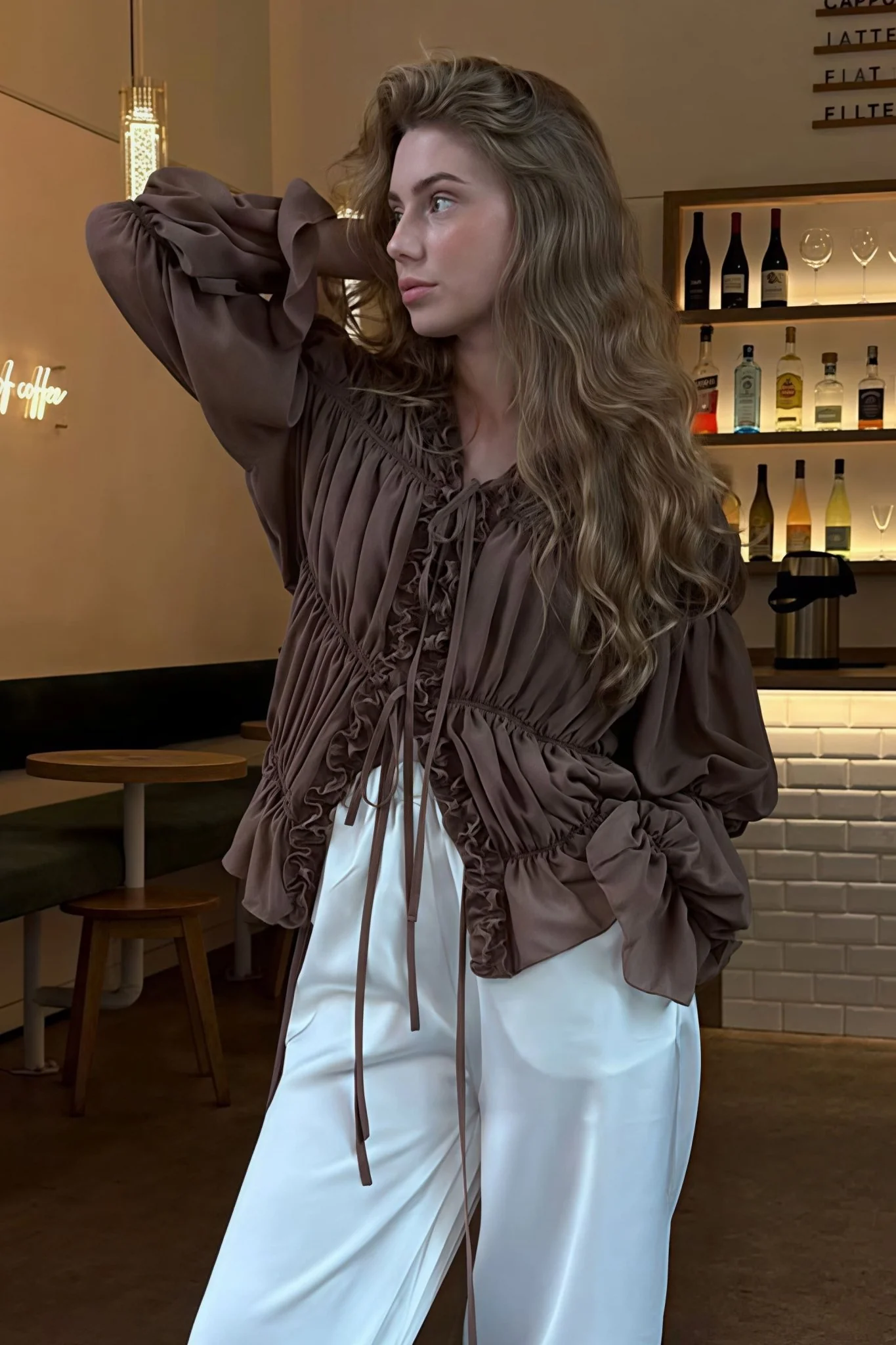 Beatrice Ruched Ruffle Tie Blouse - Image 4