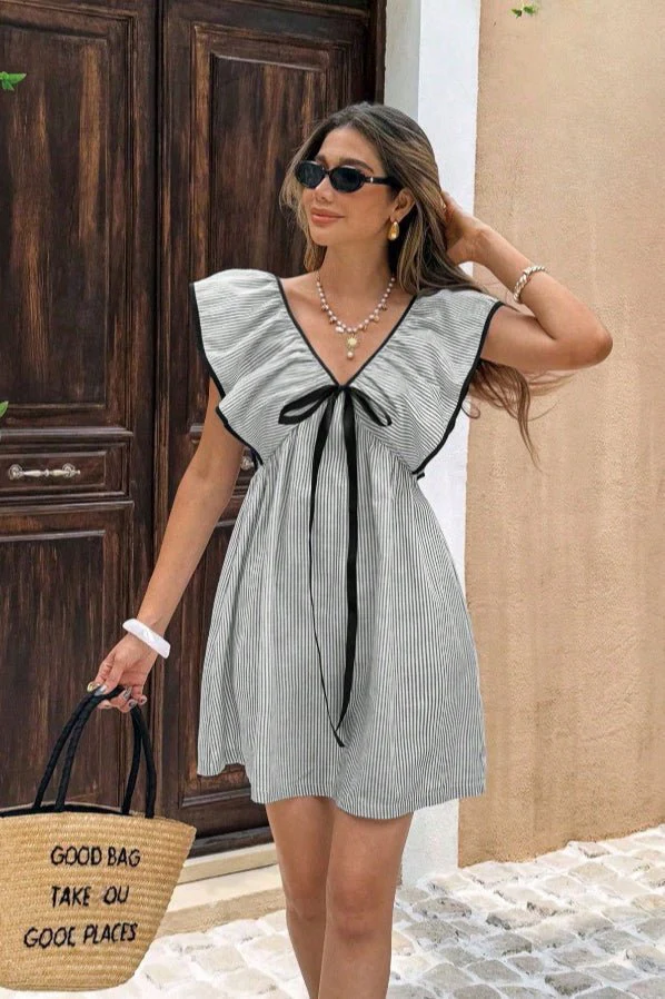 Beatrice Striped V-Neck Ruffle Mini Dress - Image 10