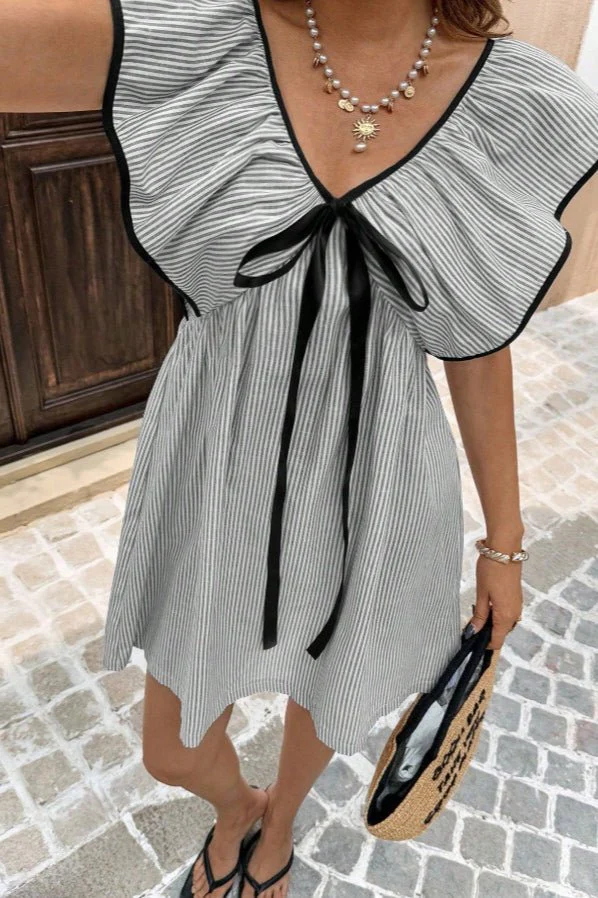 Beatrice Striped V-Neck Ruffle Mini Dress - Image 11