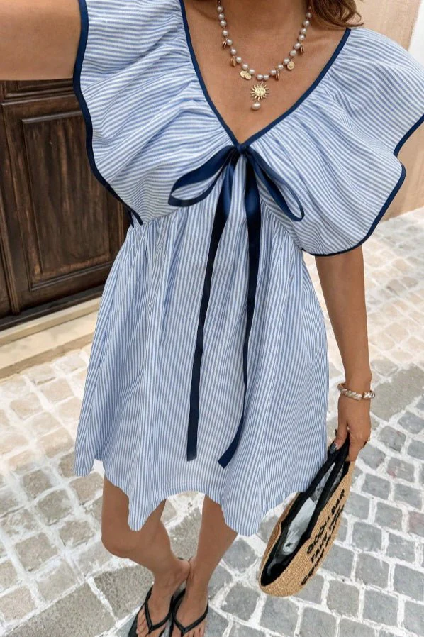 Beatrice Striped V-Neck Ruffle Mini Dress - Image 4