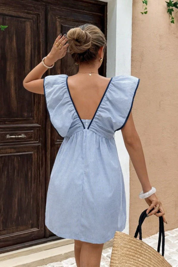 Beatrice Striped V-Neck Ruffle Mini Dress - Image 5