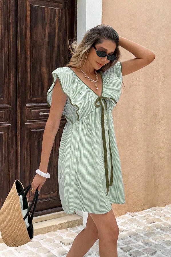 Beatrice Striped V-Neck Ruffle Mini Dress - Image 6