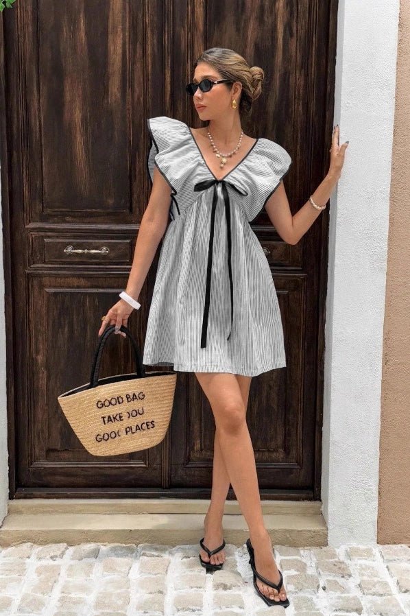 Beatrice Striped V-Neck Ruffle Mini Dress - Image 9