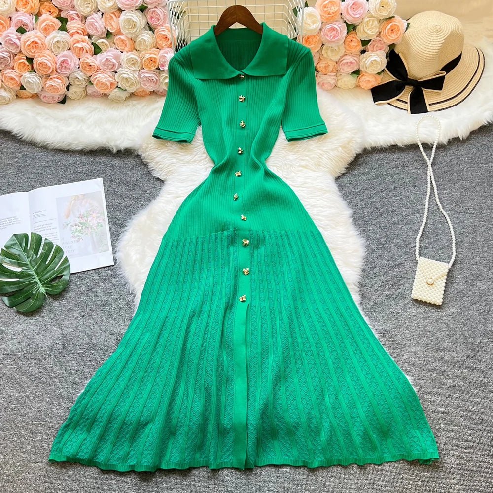 Beatrice Turn-Down Collar Knit Maxi Dress - Image 6
