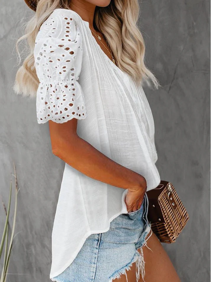 Beatrice V-Neck Lace Sleeve Top - Image 2