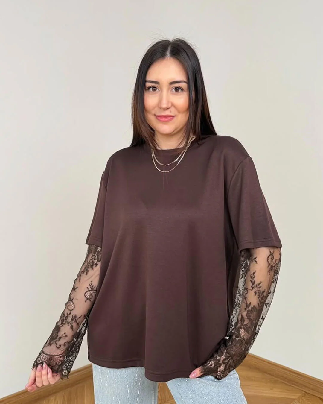 Bella Lace Splice Long Sleeve Tee