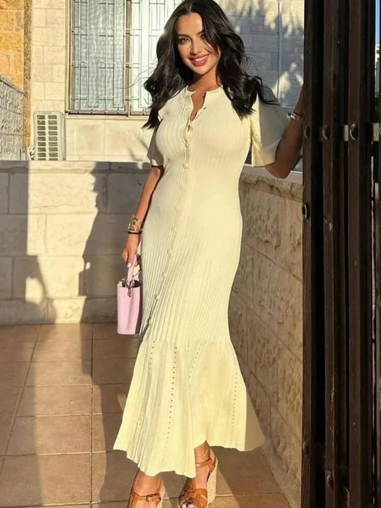 Bianca Bell Sleeve Pleated Knit Midi Dress - Image 2
