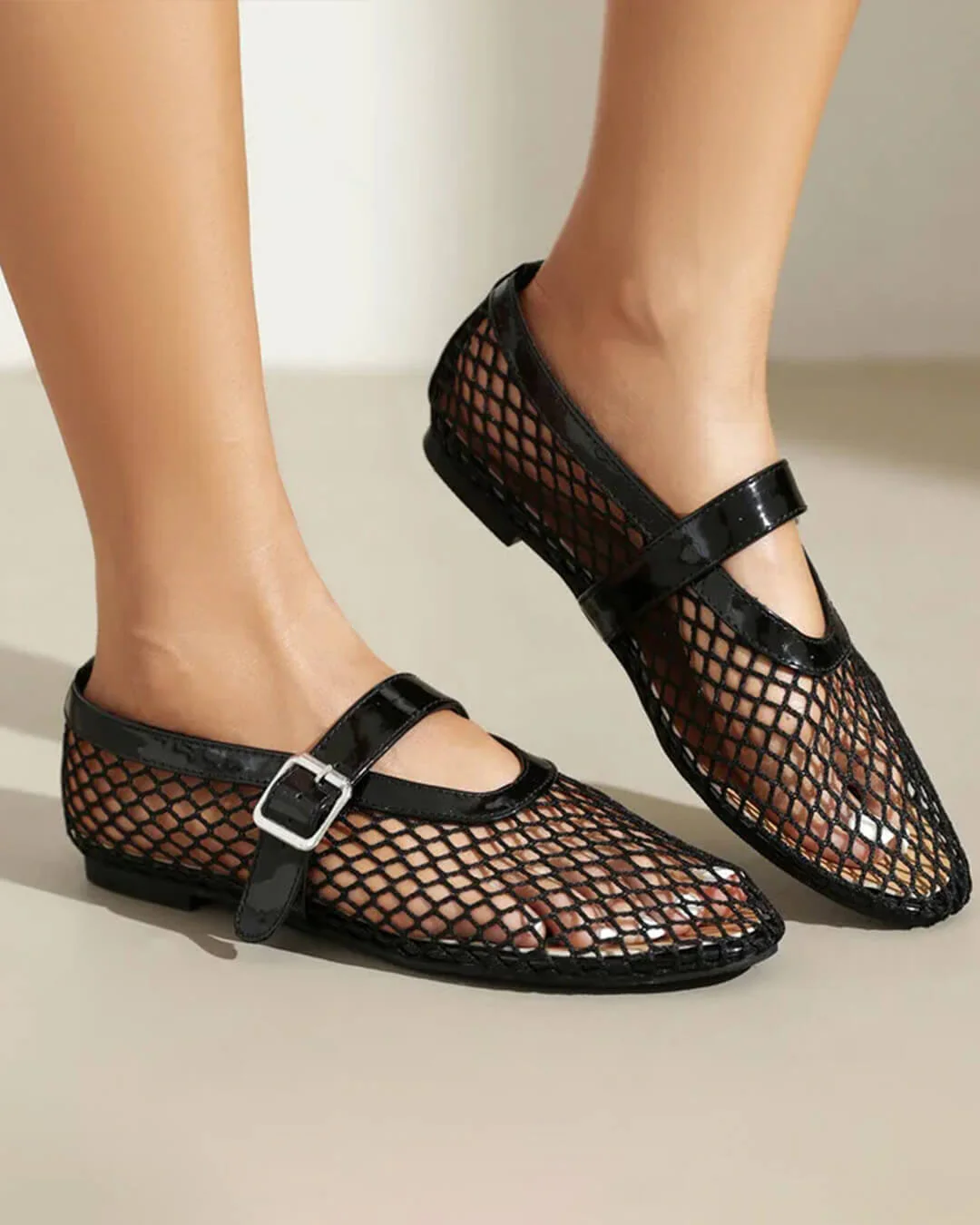 Bianca Buckled Mesh Ballet Flats