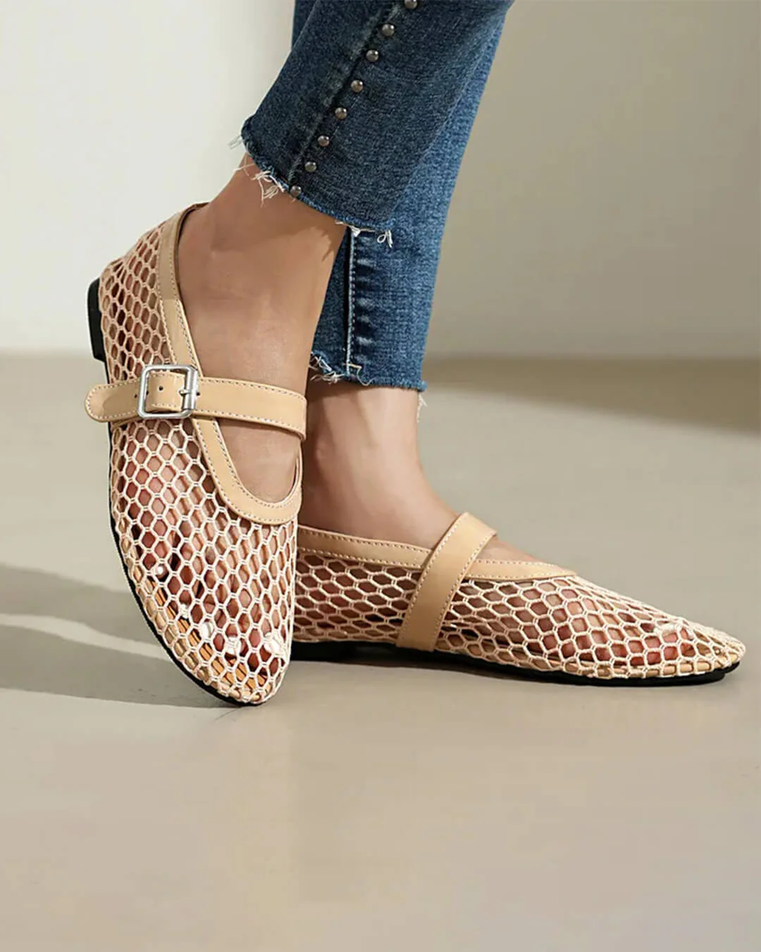 Bianca Buckled Mesh Ballet Flats - Image 12