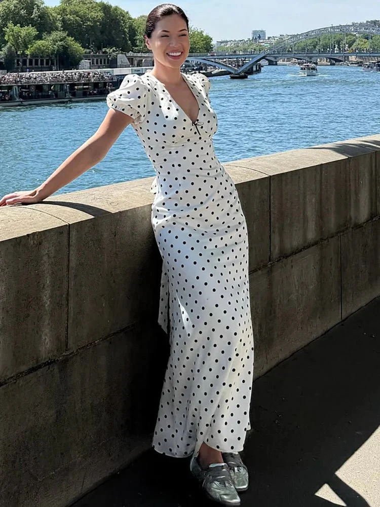 Bianca Polka Dot V-Neck Maxi Dress - Image 3