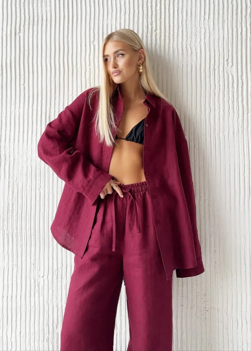 Bianca Relaxed Cotton Shirt & Wide-Leg Pants Set - Image 3