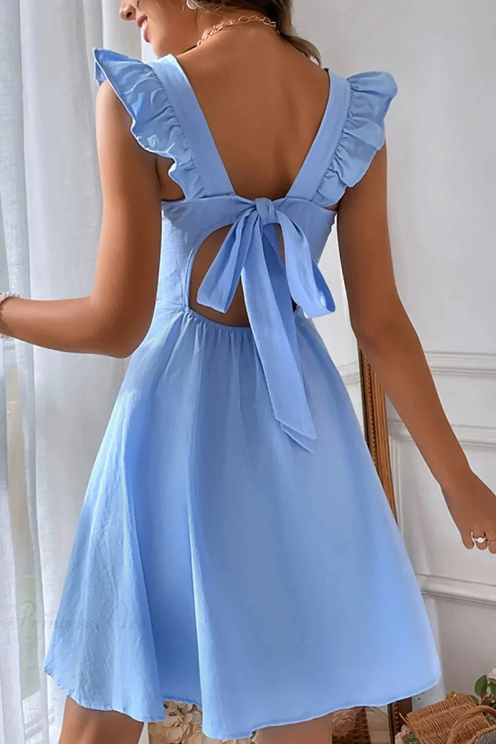 Bianca Sleeveless Mini Dress with Ruffle Tie-back - Image 3