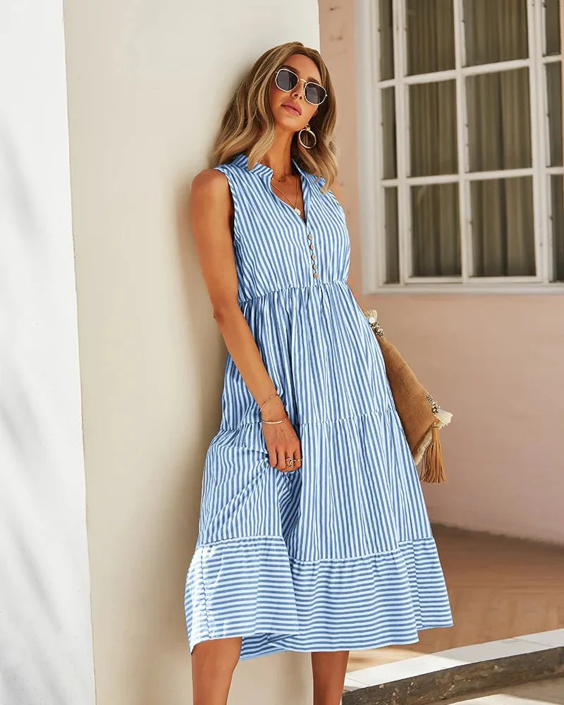 Bianca Striped V-Neck Sleeveless Shirt Dress - Image 2