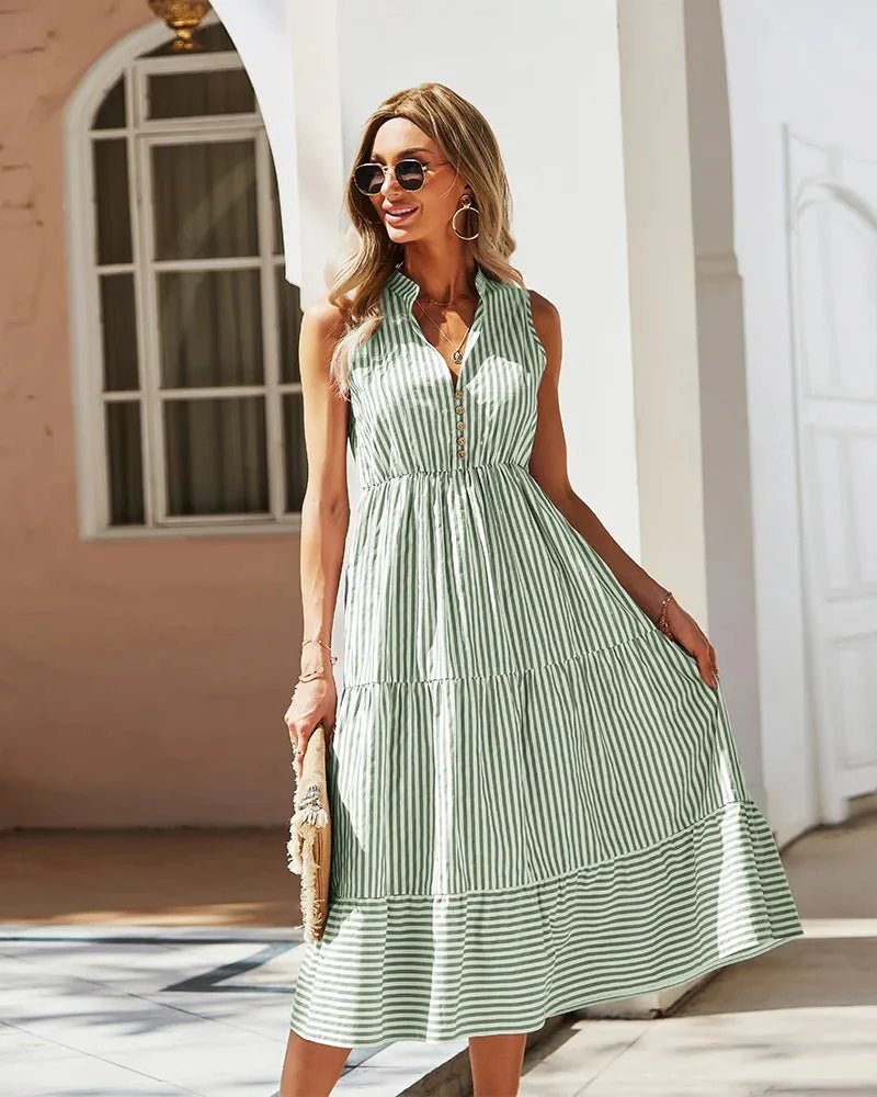 Bianca Striped V-Neck Sleeveless Shirt Dress - Image 5