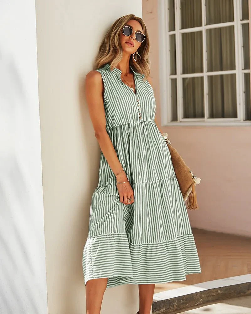 Bianca Striped V-Neck Sleeveless Shirt Dress - Image 7