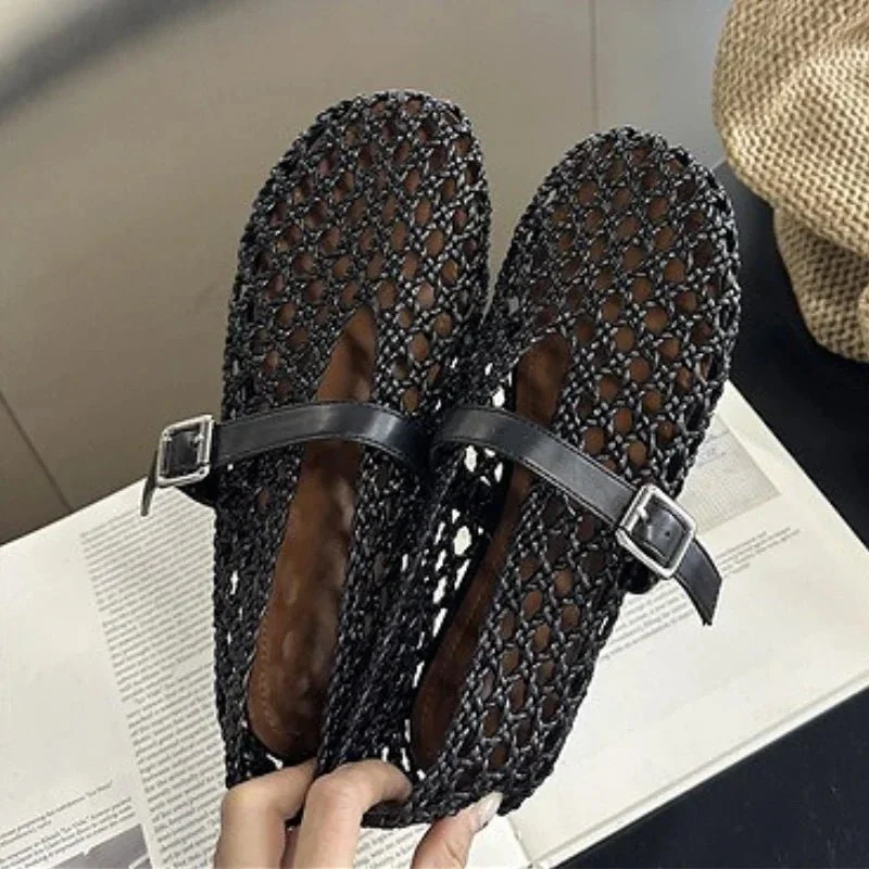 Bianca Woven Hollow Flat Sandals - Image 5