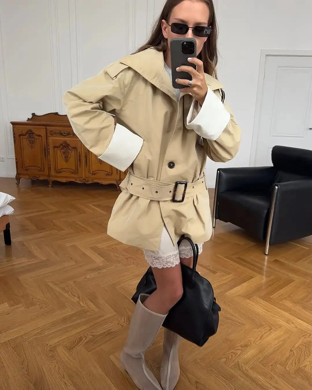 Brenda Contrast-Cuff Trench Jacket - Image 3