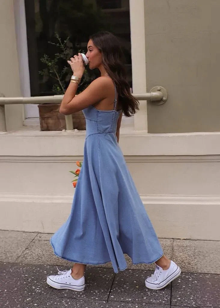 Brianna Corset Denim Midi Dress - Image 2