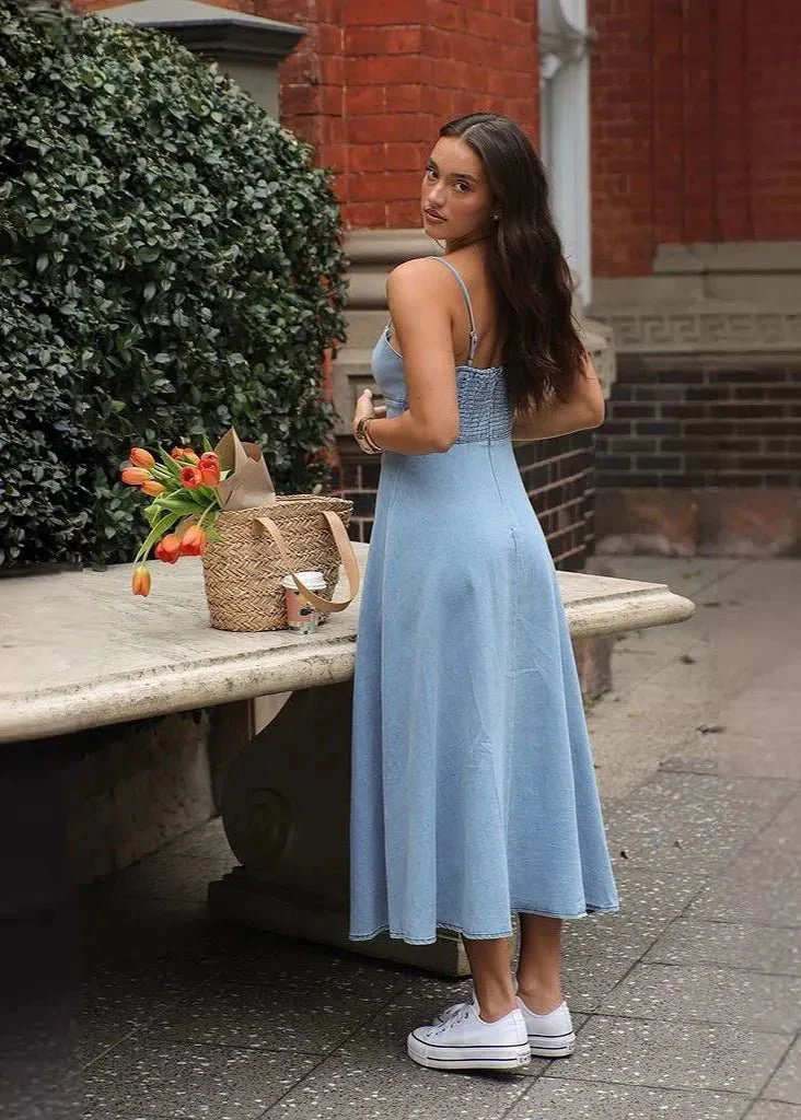 Brianna Corset Denim Midi Dress - Image 5