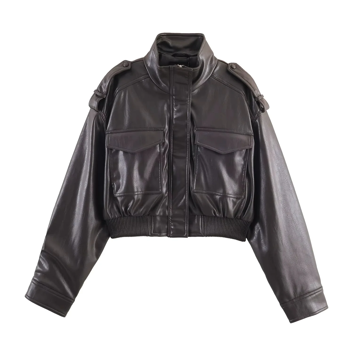 Brianna Faux Leather Bomber Jacket - Image 7