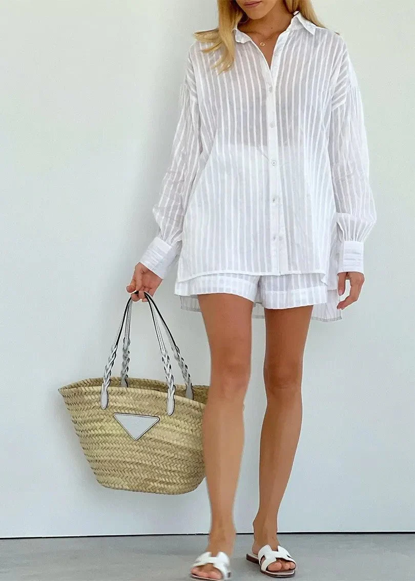 Bridget Striped Cotton Shirt and Shorts Set - Image 2