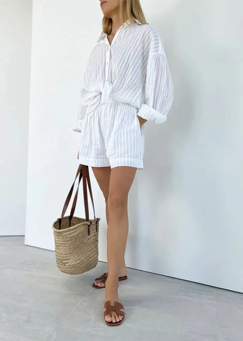 Bridget Striped Cotton Shirt and Shorts Set - Image 4