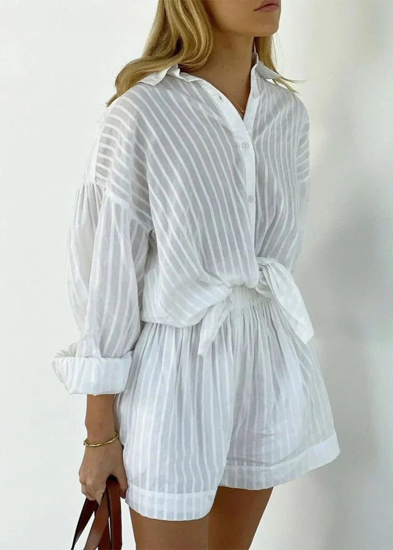 Bridget Striped Cotton Shirt and Shorts Set - Image 6